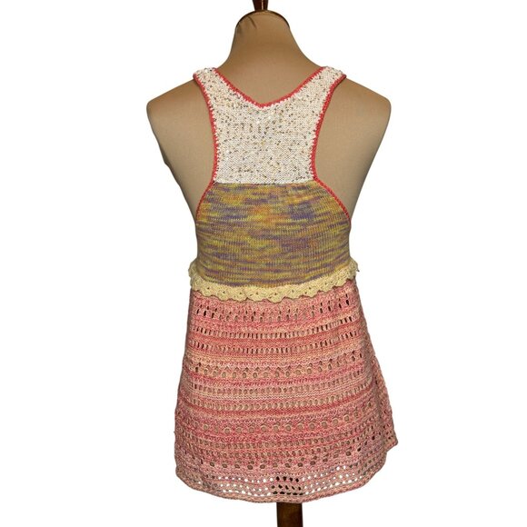 Free People Crochet Knit Tank Top Multicolor Racerback Button Front Stretchy Lig - Picture 3 of 6